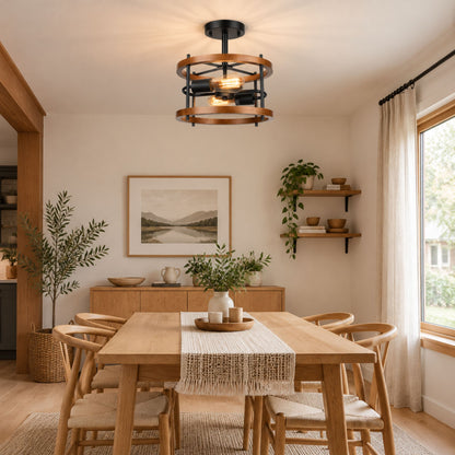 plafonnier bois rustique chaleureux acajou salle manger