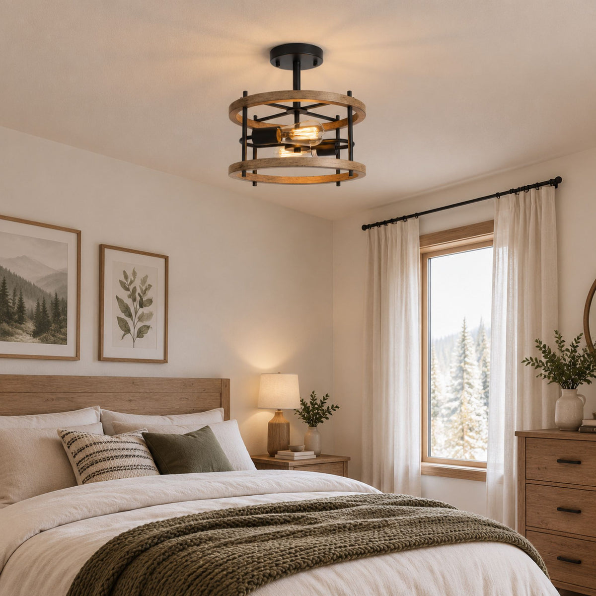 plafonnier bois rustique chaleureux chene chambre