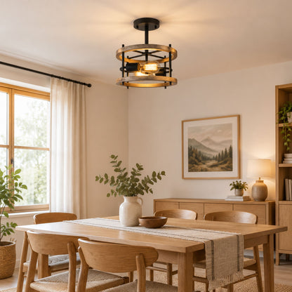 plafonnier bois rustique chaleureux chene salle manger