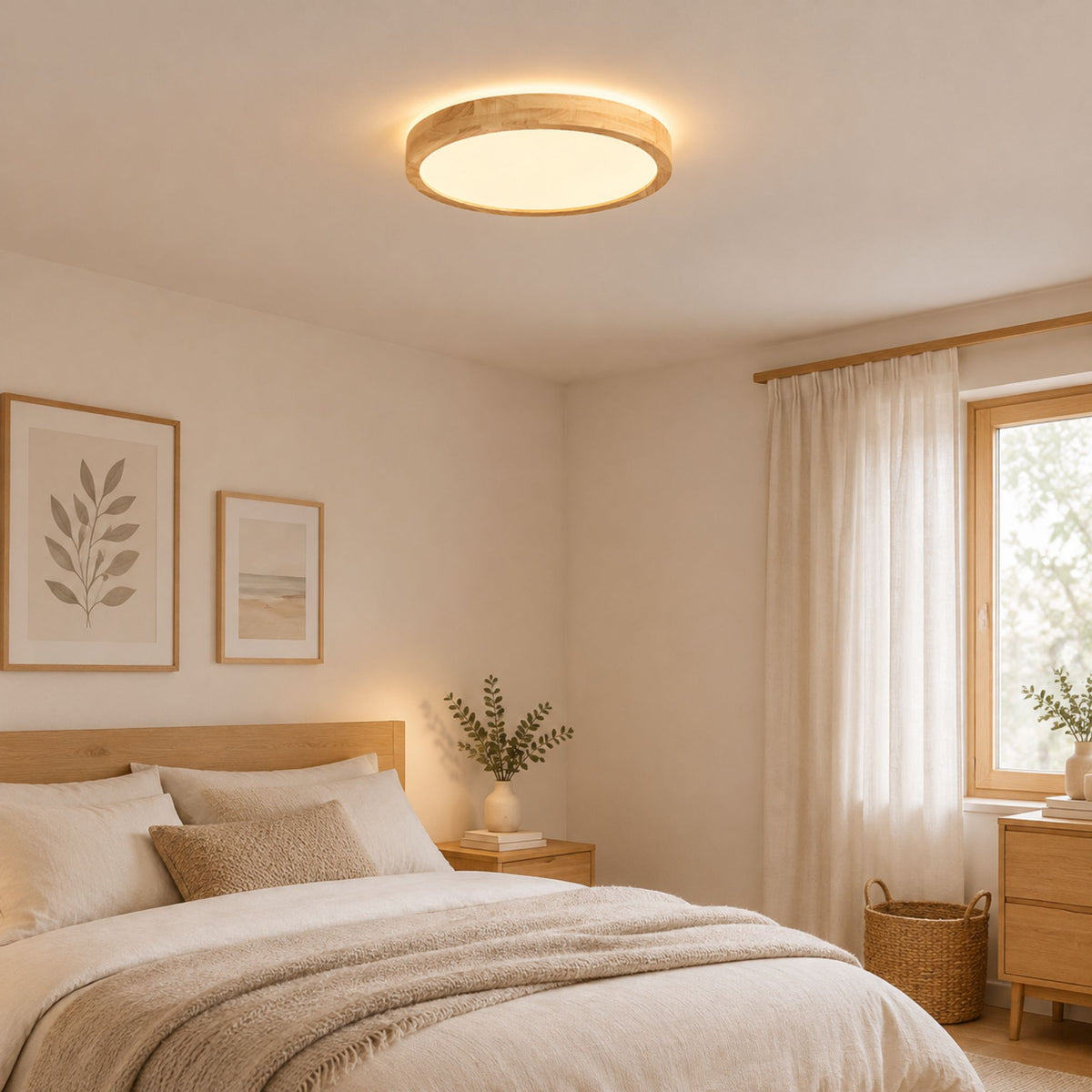 plafonnier bois scandinave naturel chambre