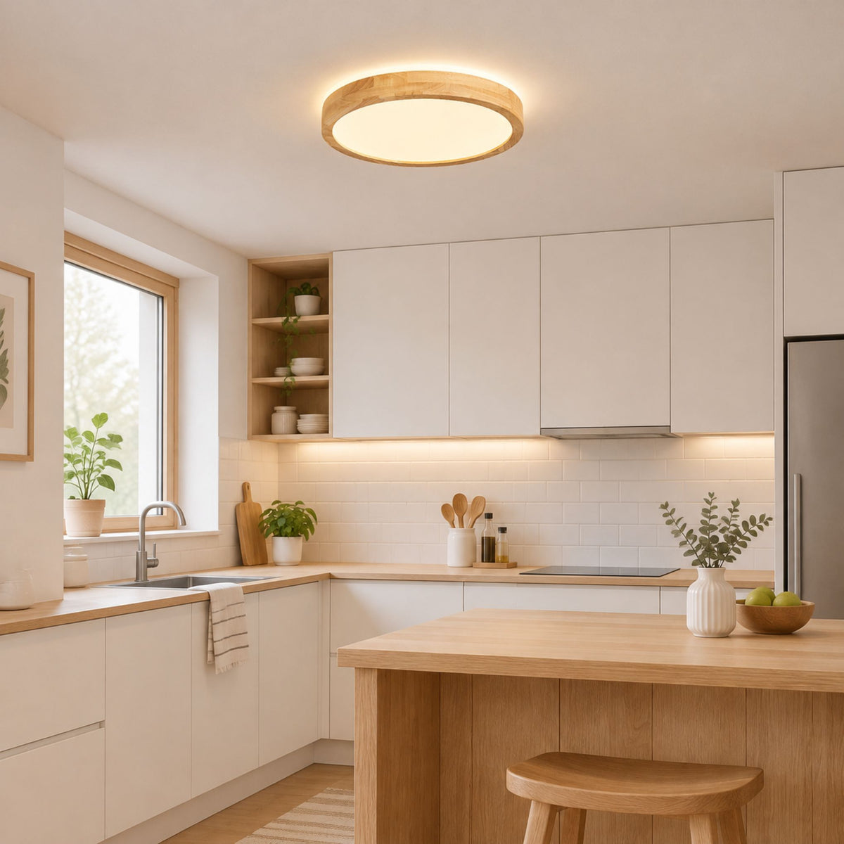 plafonnier bois scandinave naturel cuisine