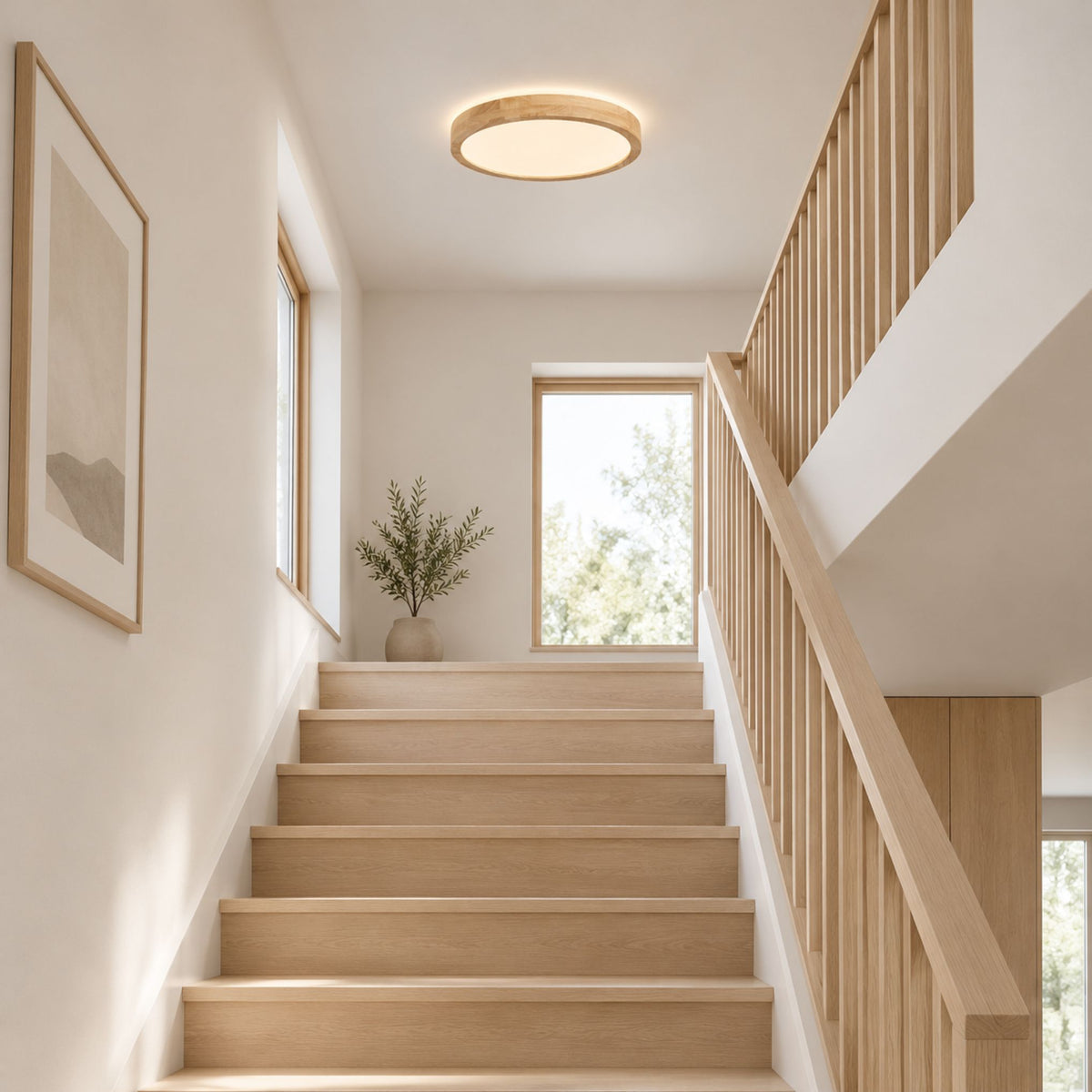 plafonnier bois scandinave naturel escalier