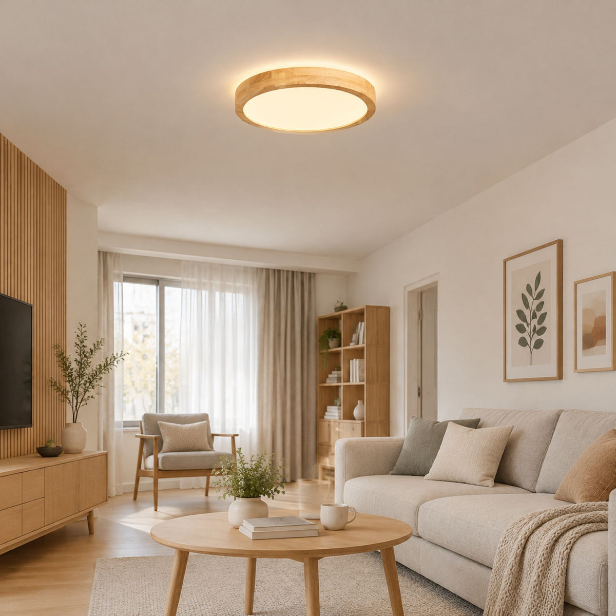 plafonnier bois scandinave naturel sejour