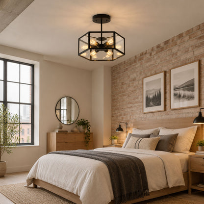 plafonnier industriel noir hexagonal chambre