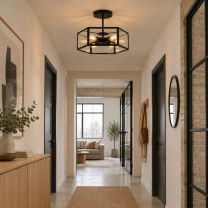 plafonnier industriel noir hexagonal couloir