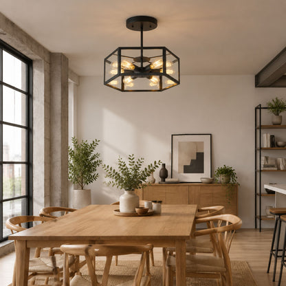 plafonnier industriel noir hexagonal salle manger