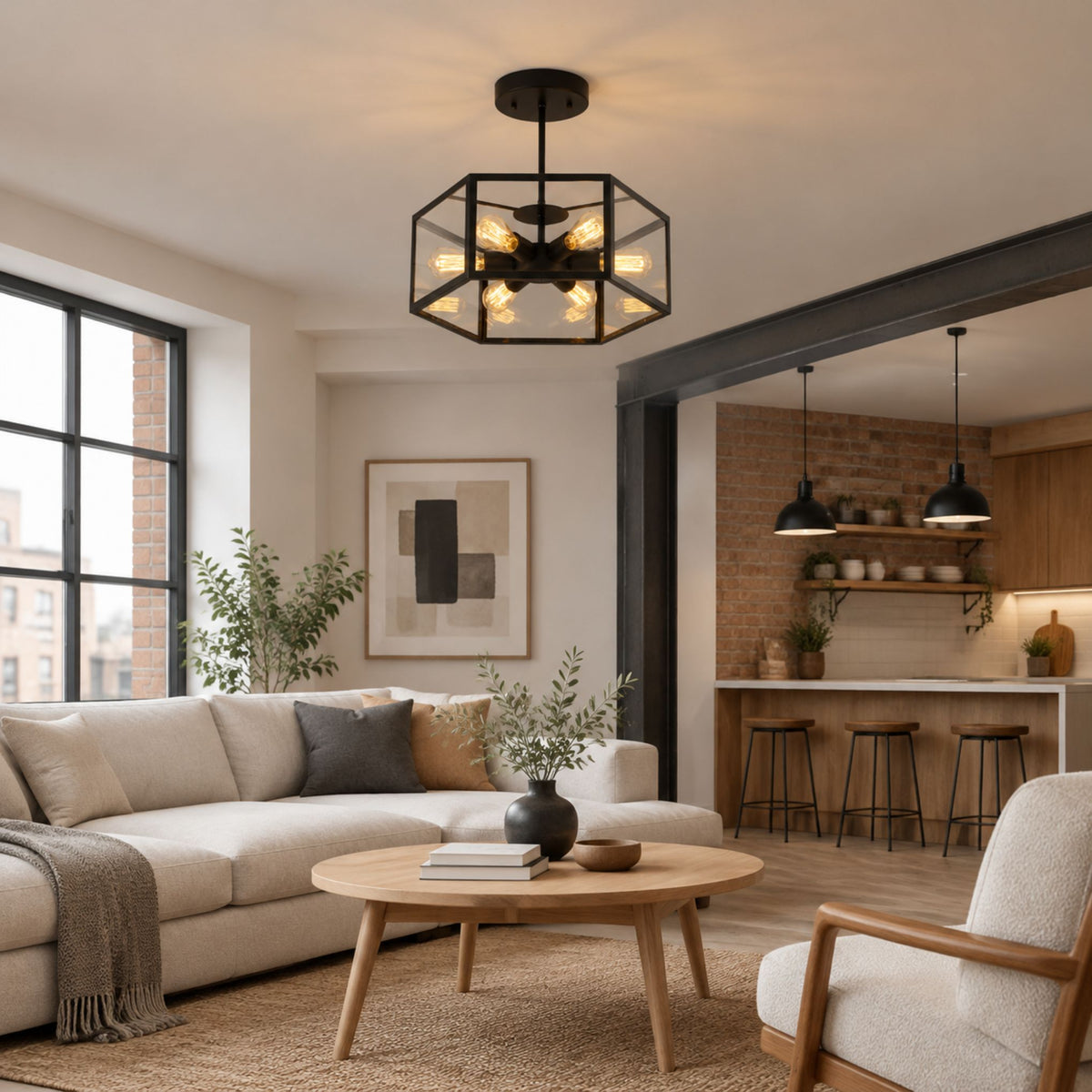 plafonnier industriel noir hexagonal sejour