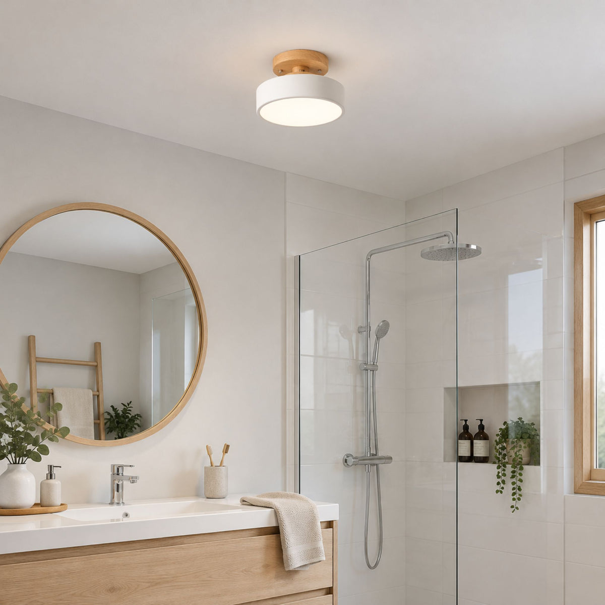 plafonnier macaron au design compact blanc salle de bain