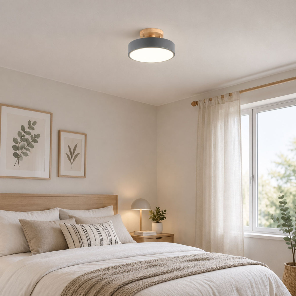plafonnier macaron au design compact gris chambre