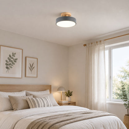 plafonnier macaron au design compact gris chambre