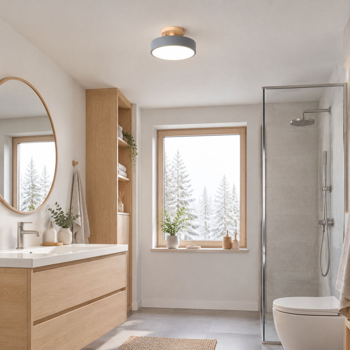 plafonnier macaron au design compact gris salle de bain