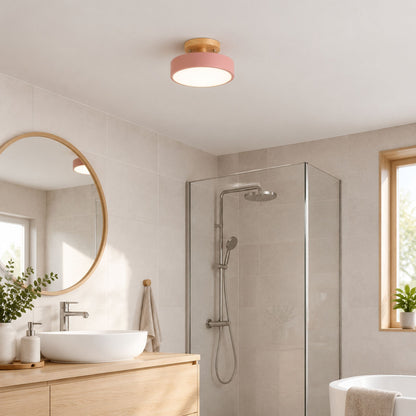 plafonnier macaron au design compact rose salle bain