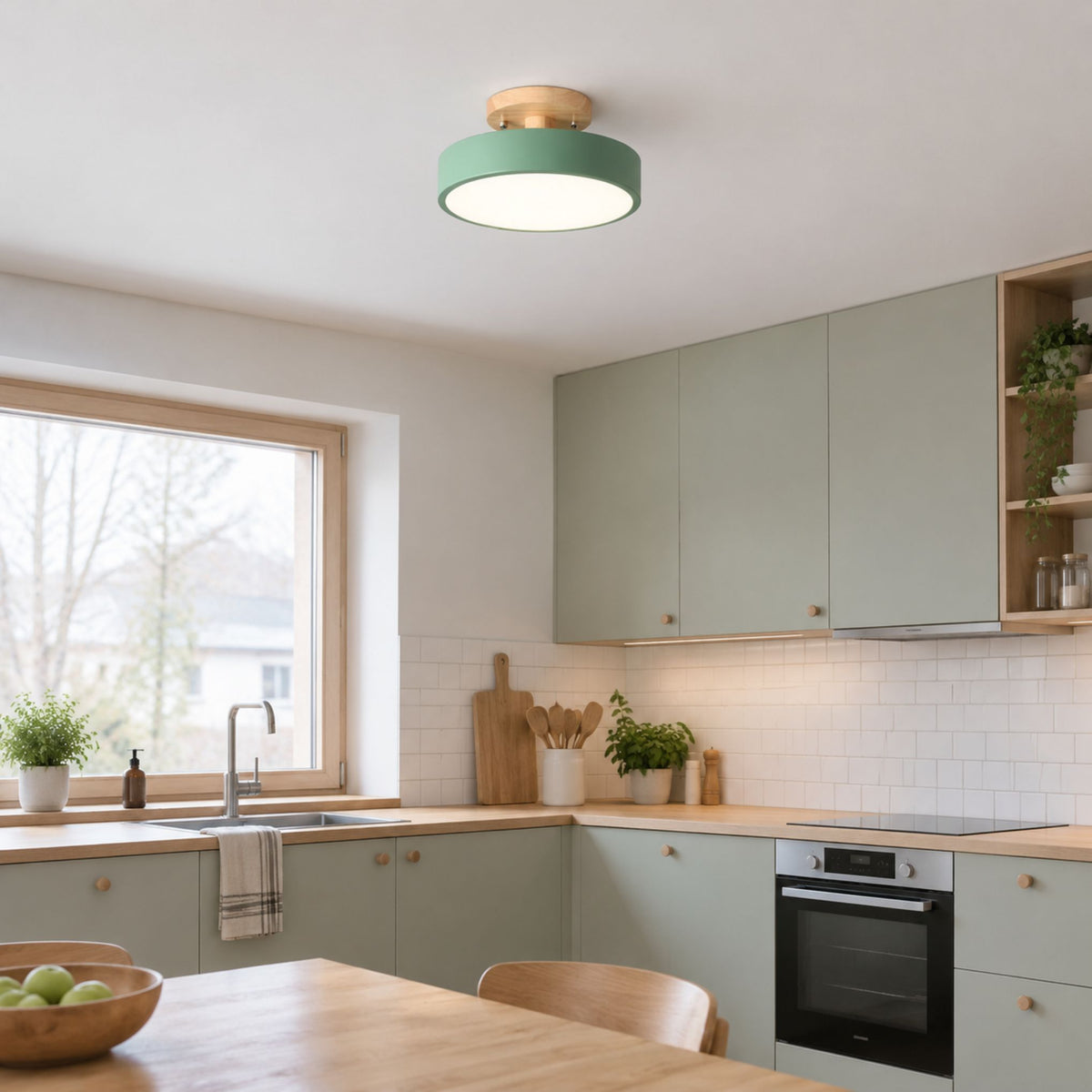 plafonnier macaron au design compact vert cuisine