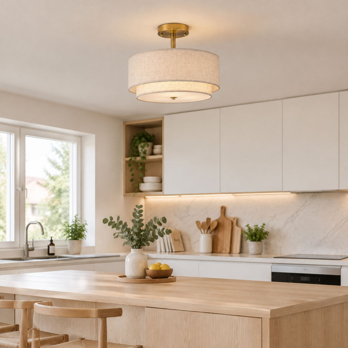 plafonnier mid-century lin beige cuisine