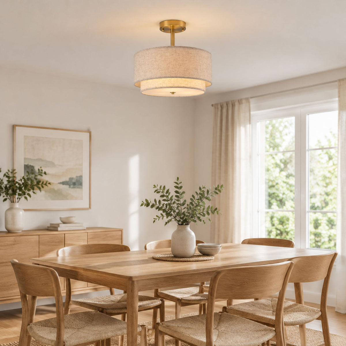 plafonnier mid-century lin beige salle a manger