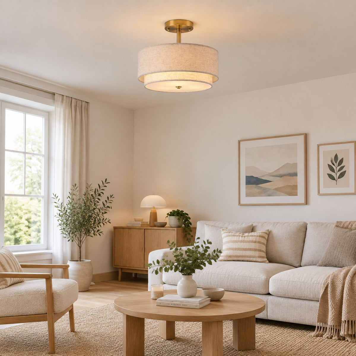 plafonnier mid-century lin beige sejour