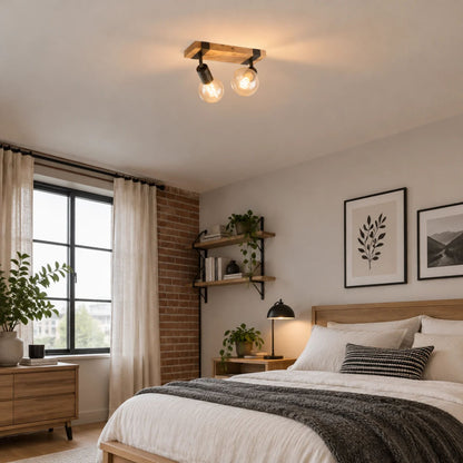 plafonnier spot bois massif industriel 2 spots chambre