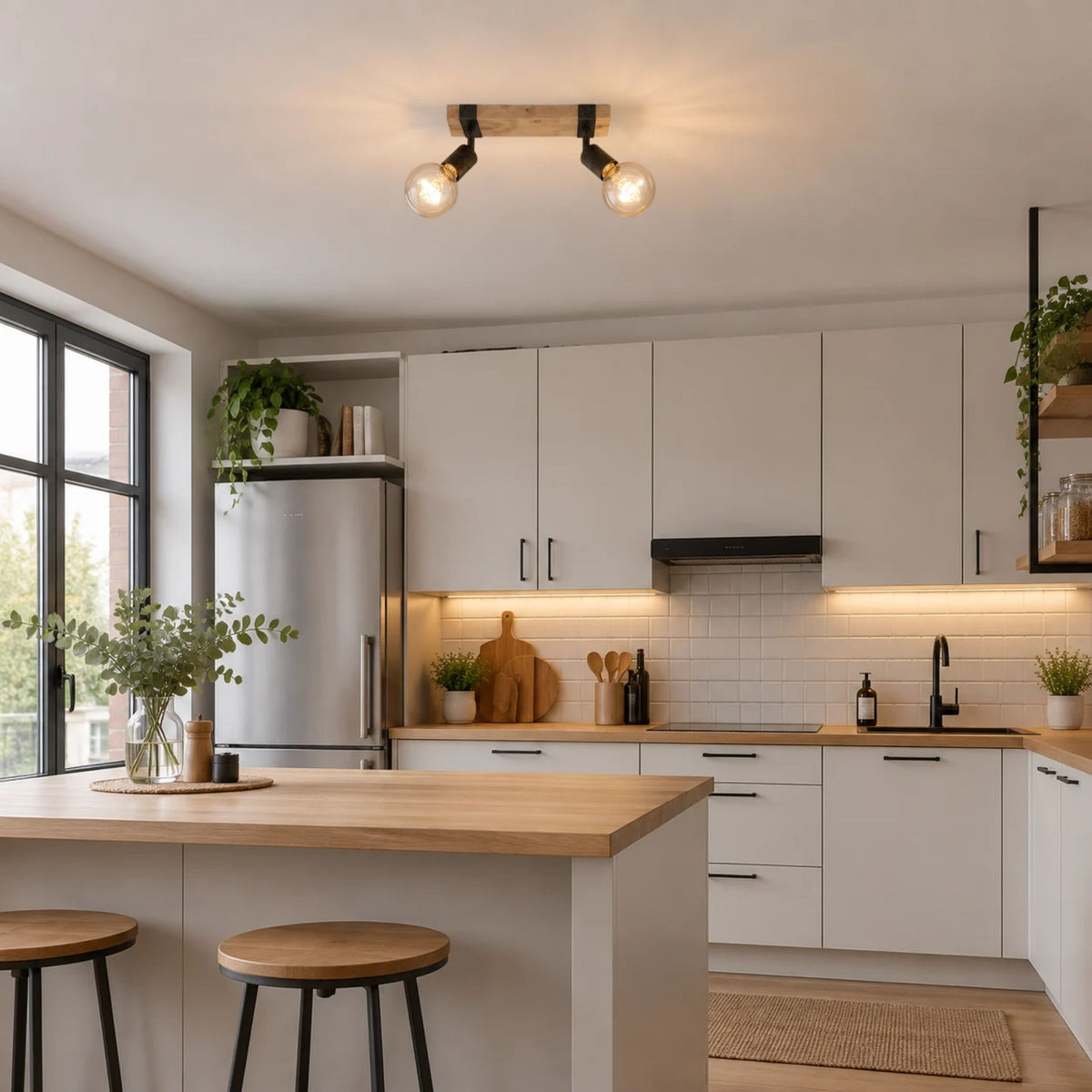 plafonnier spot bois massif industriel 2 spots cuisine