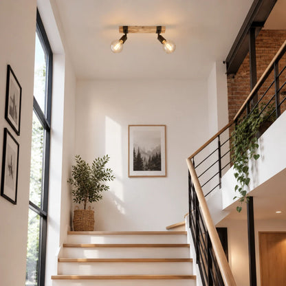 plafonnier spot bois massif industriel 2 spots escalier