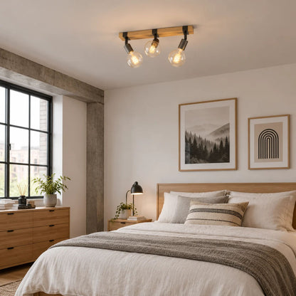 plafonnier spot bois massif industriel 3 spots chambre