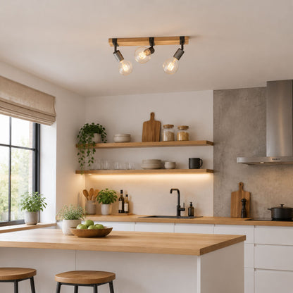 plafonnier spot bois massif industriel 3 spots cuisine