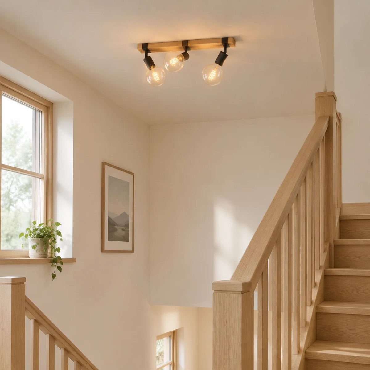 plafonnier spot bois massif industriel 3 spots escalier