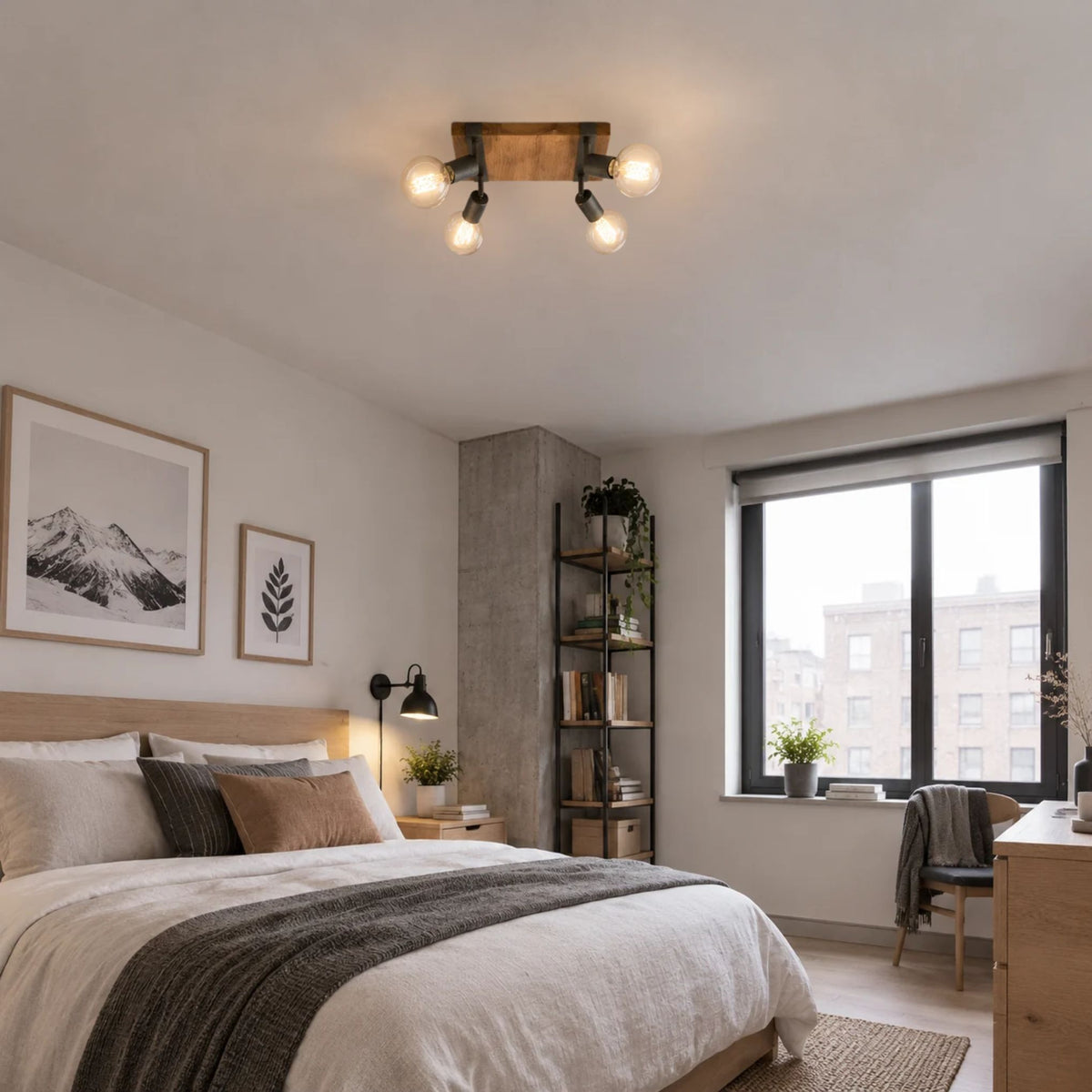 plafonnier spot bois massif industriel 4 spots interieur chambre