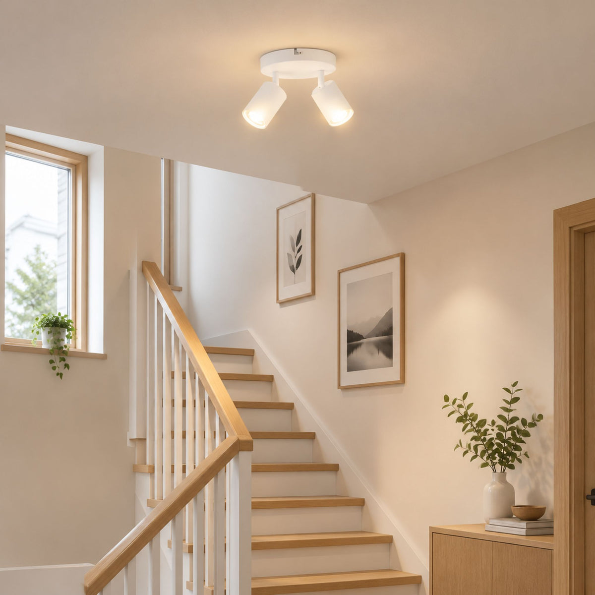 plafonnier spot circulaire orientable contemporain 2 spots blanc escalier