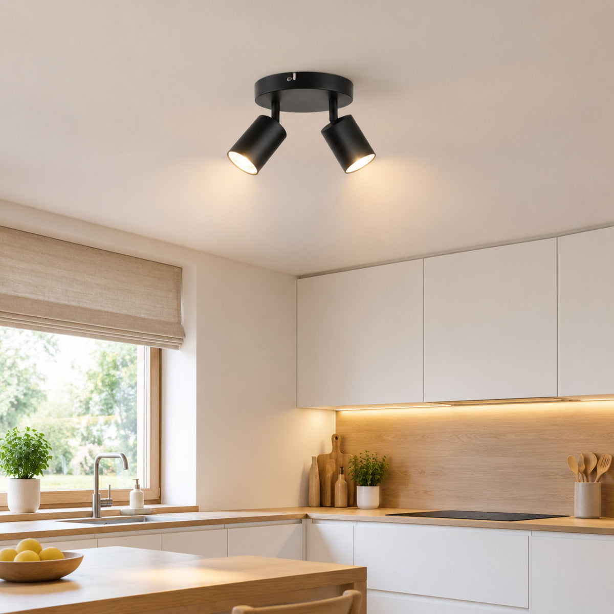 plafonnier spot circulaire orientable contemporain 2 spots noir interieur cuisine