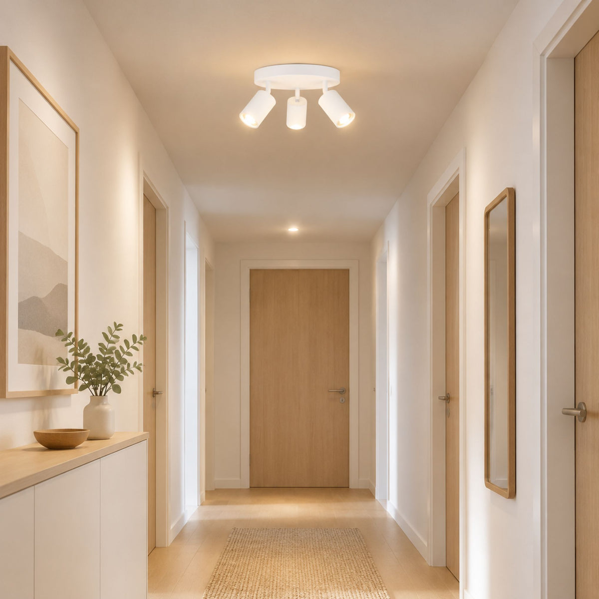 plafonnier spot circulaire orientable contemporain 3 spots blanc couloir