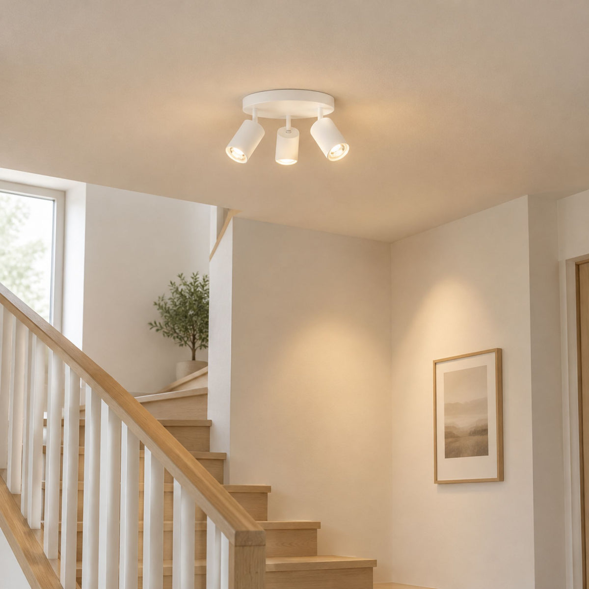 plafonnier spot circulaire orientable contemporain 3 spots blanc escalier