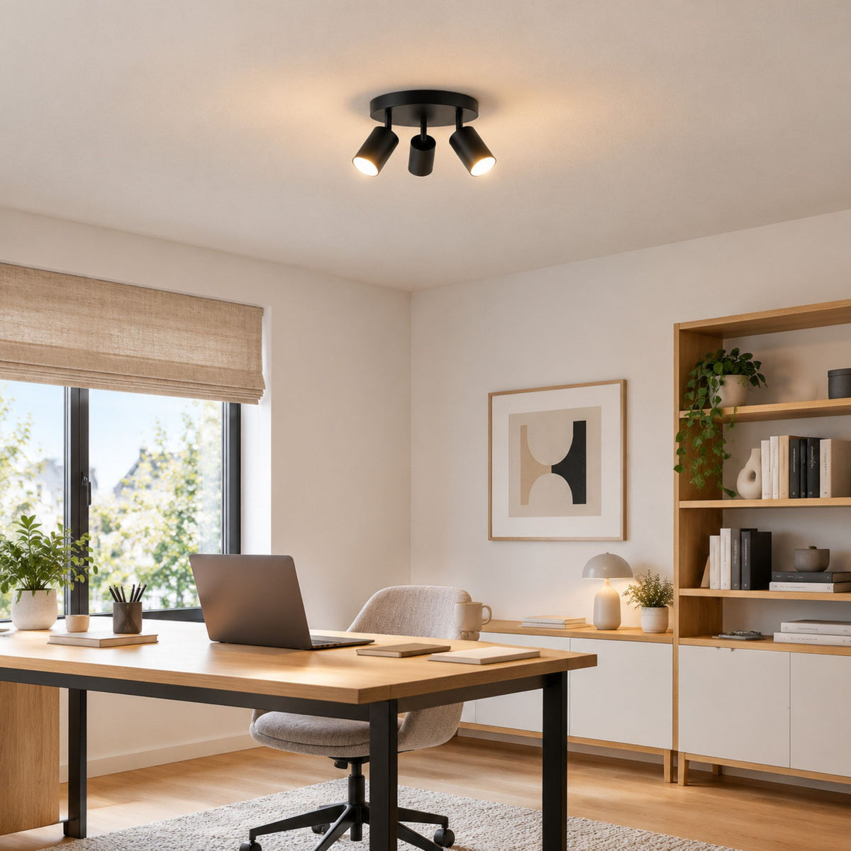 plafonnier spot circulaire orientable contemporain 3 spots noir bureau