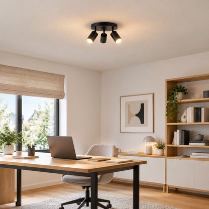 plafonnier spot circulaire orientable contemporain 3 spots noir bureau