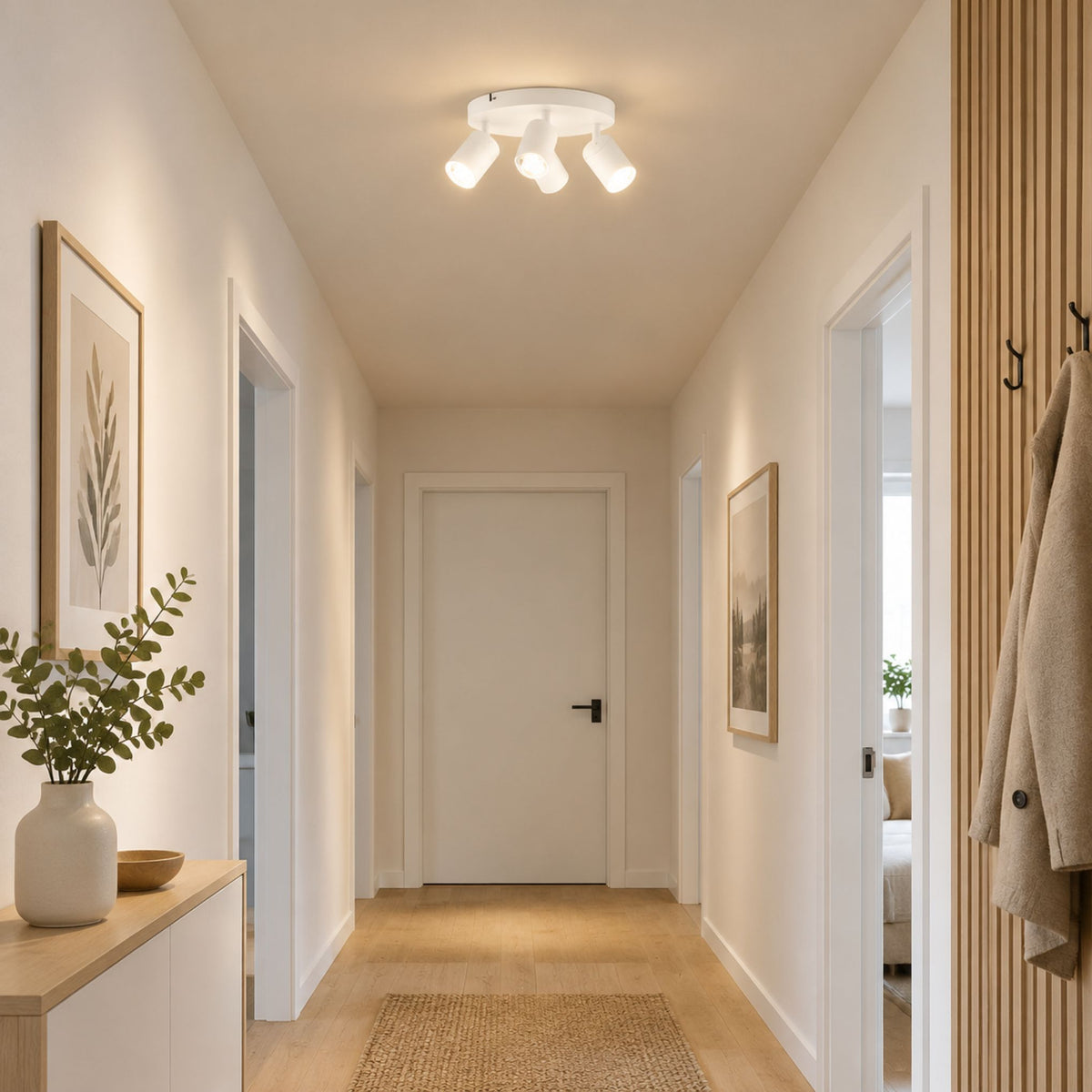 plafonnier spot circulaire orientable contemporain 4 spots blanc couloir