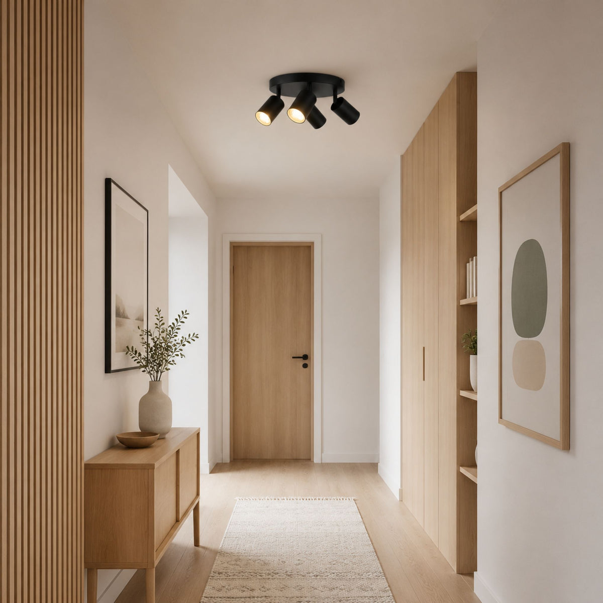 plafonnier spot circulaire orientable contemporain 4 spots noir couloir