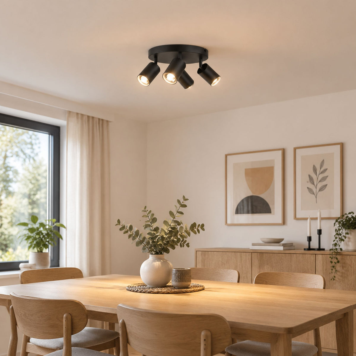 plafonnier spot circulaire orientable contemporain 4 spots noir salle manger