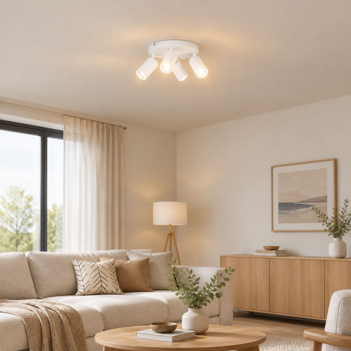 plafonnier spot circulaire orientable contemporain blanc 4 spots sejour