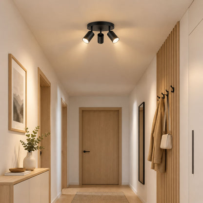 plafonnier spot circulaire orientable contemporain noir 3 spots couloir