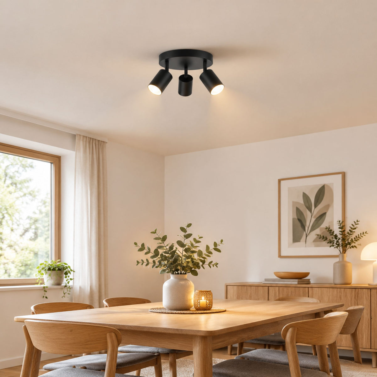 plafonnier spot circulaire orientable contemporain noir 3 spots salle manger