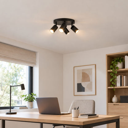 plafonnier spot circulaire orientable contemporain noir 4 spots bureau