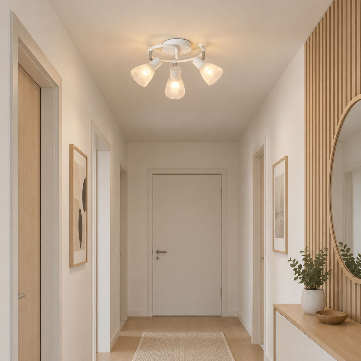 plafonnier spot design moderne 3 spots blanc interieur couloir