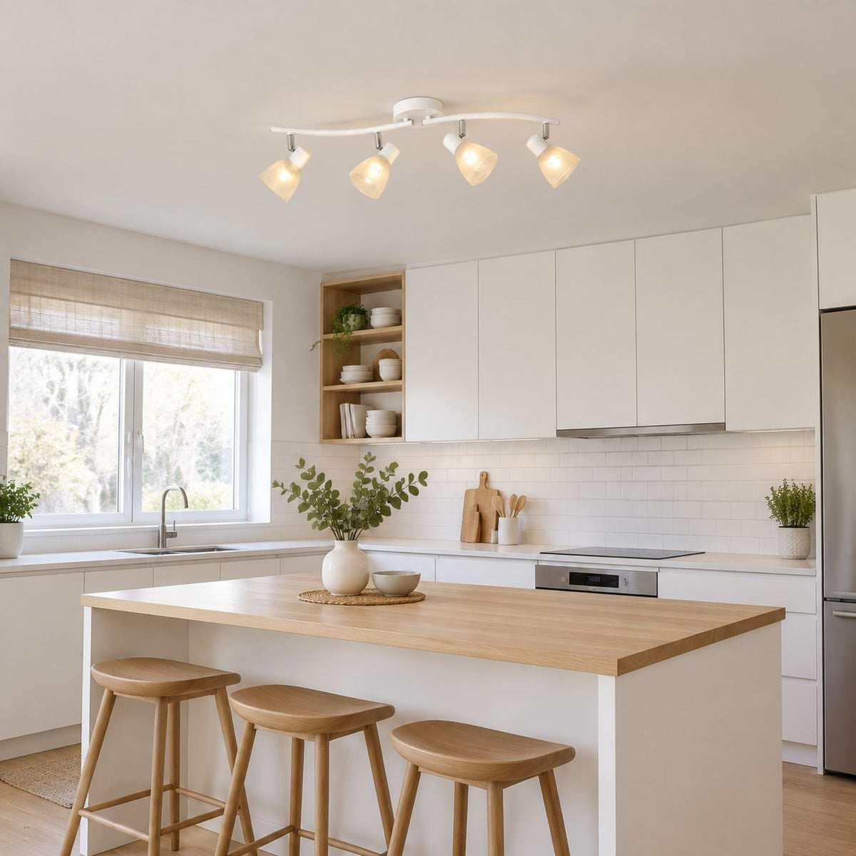 plafonnier spot design moderne 4 spots blanc cuisine