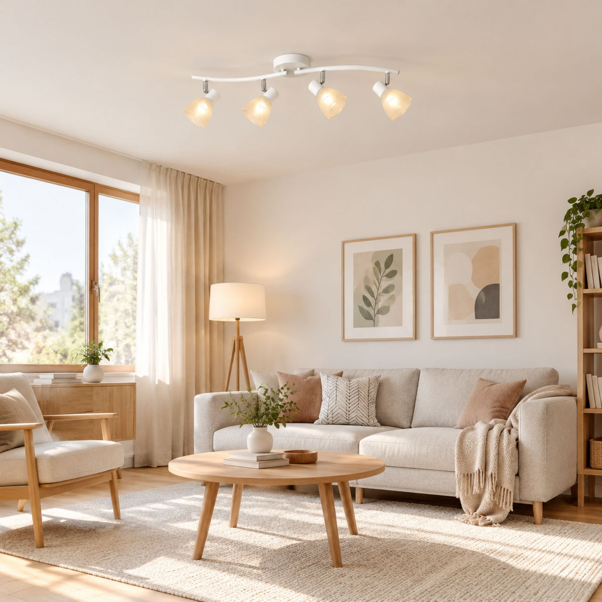 plafonnier spot design moderne 4 spots blanc sejour