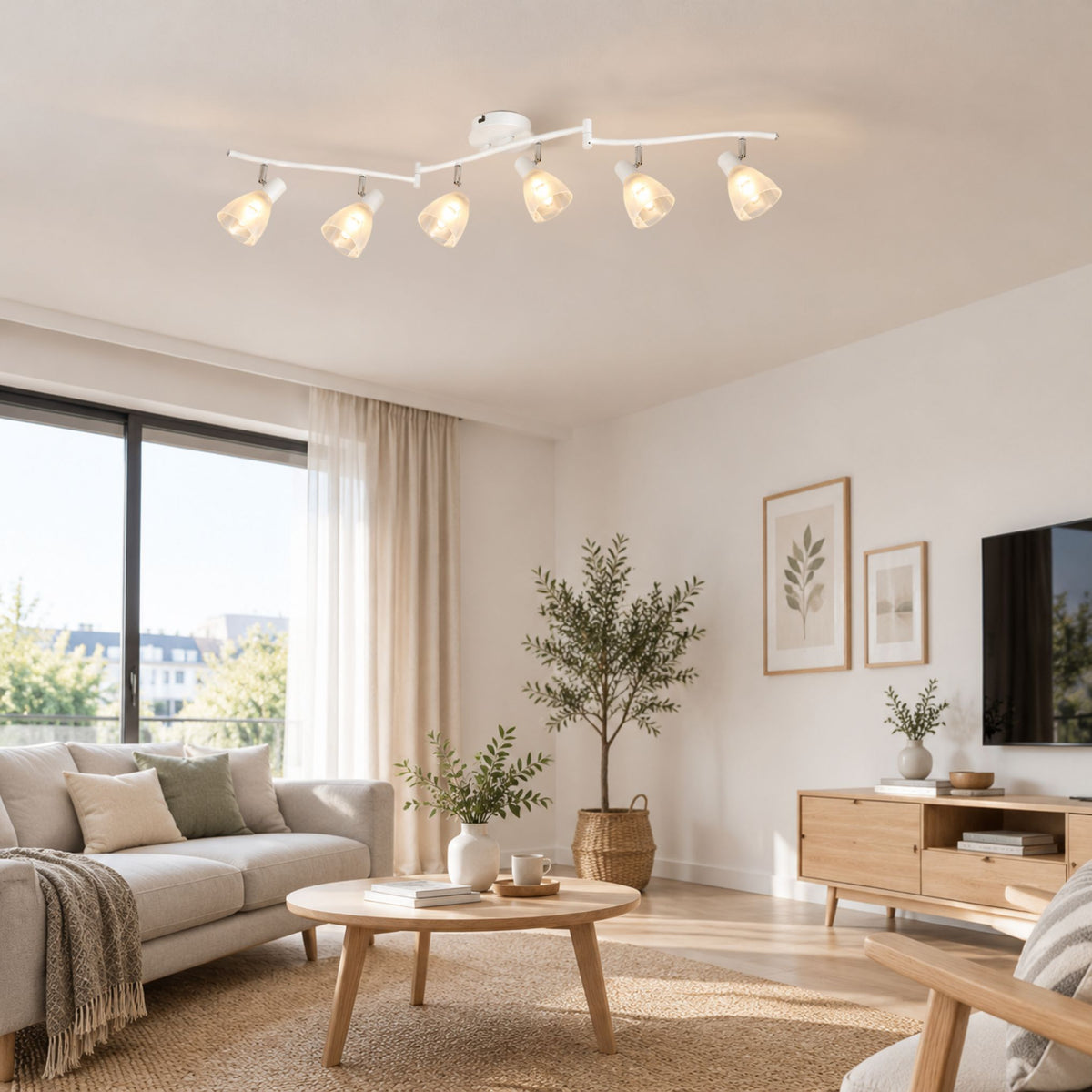 plafonnier spot design moderne 6 spots blanc interieur sejour