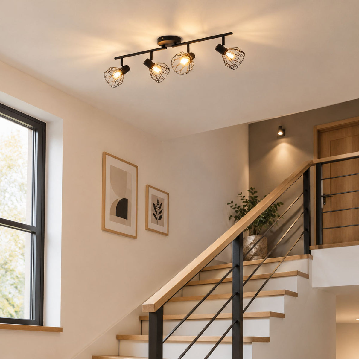 plafonnier spot industriel orientable 350 4 spots escalier