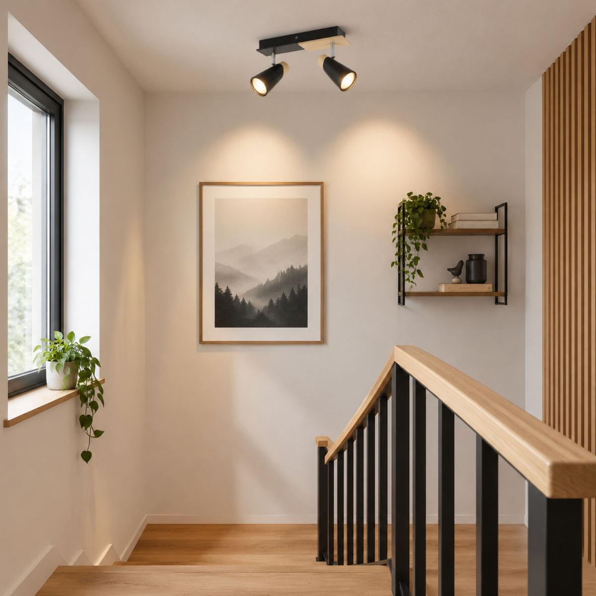 plafonnier spot nordique industriel chic 2 spots escalier
