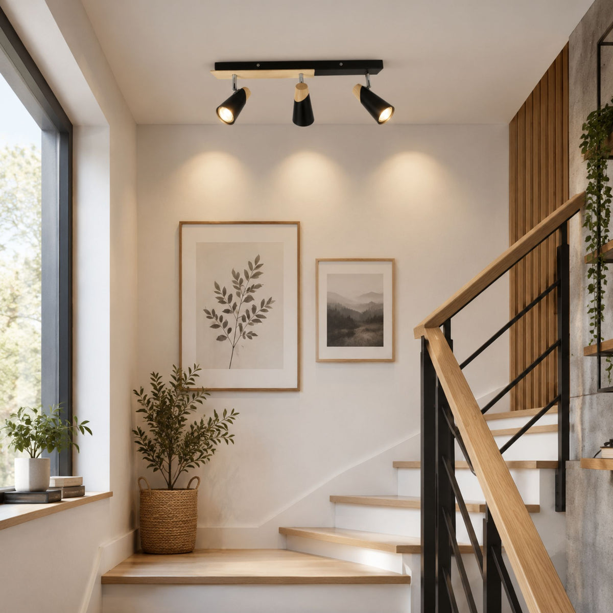 plafonnier spot nordique industriel chic 3 spots escalier