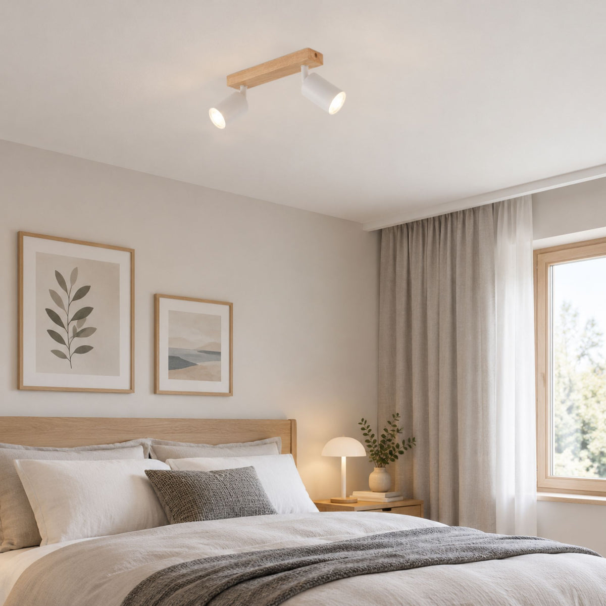 plafonnier spot style nordique bois naturel 2 spots blanc chambre
