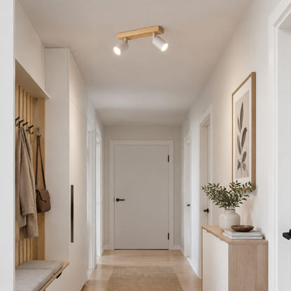 plafonnier spot style nordique bois naturel 2 spots blanc couloir