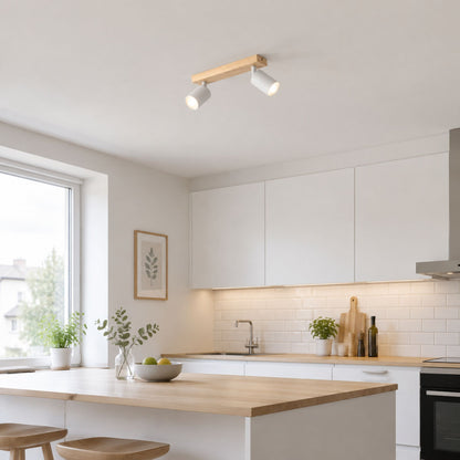 plafonnier spot style nordique bois naturel 2 spots blanc cuisine